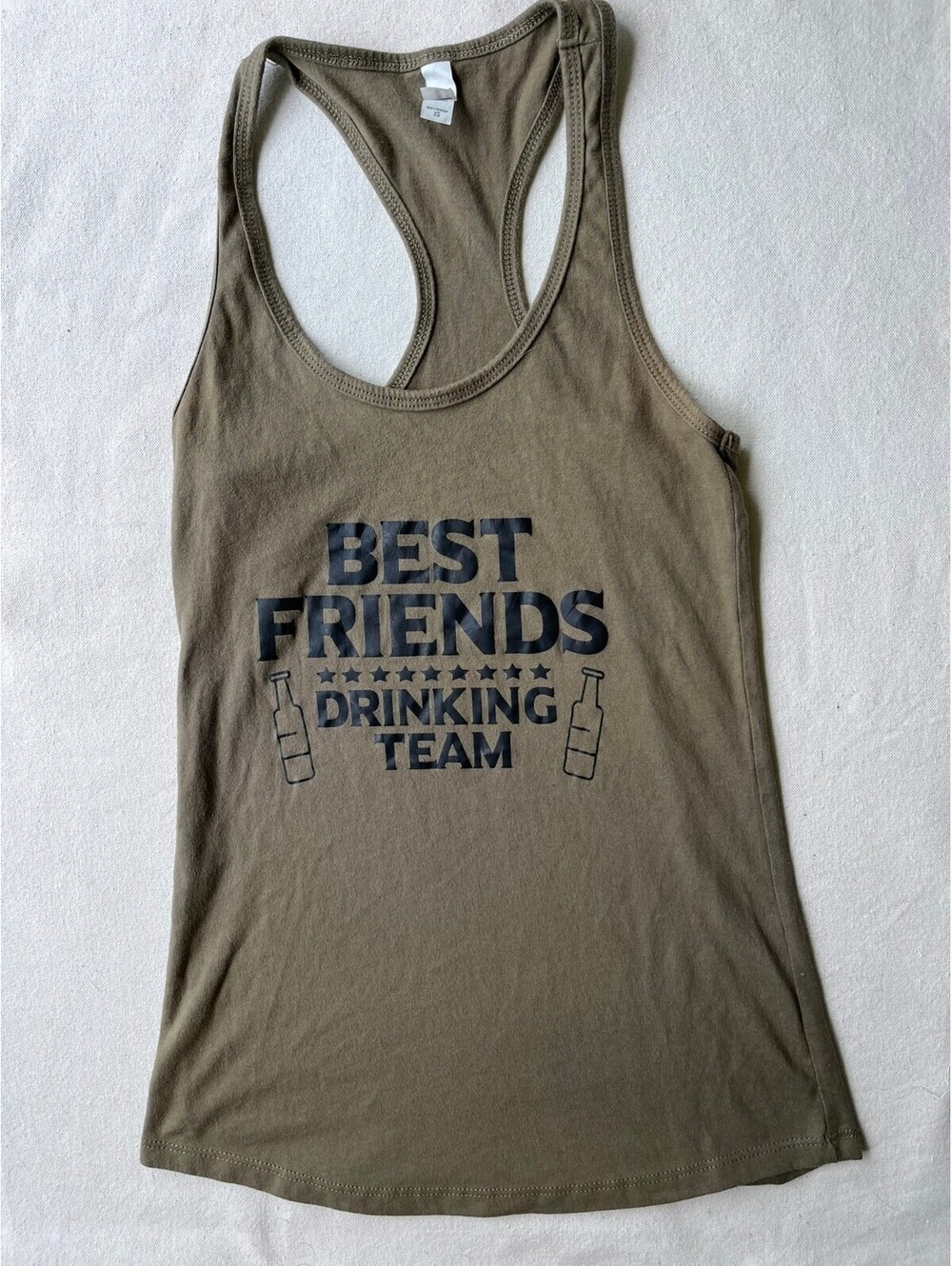 Ideal Olive Green Racerback Tank Top "Best Friends Drinking Team" Graphic, XS